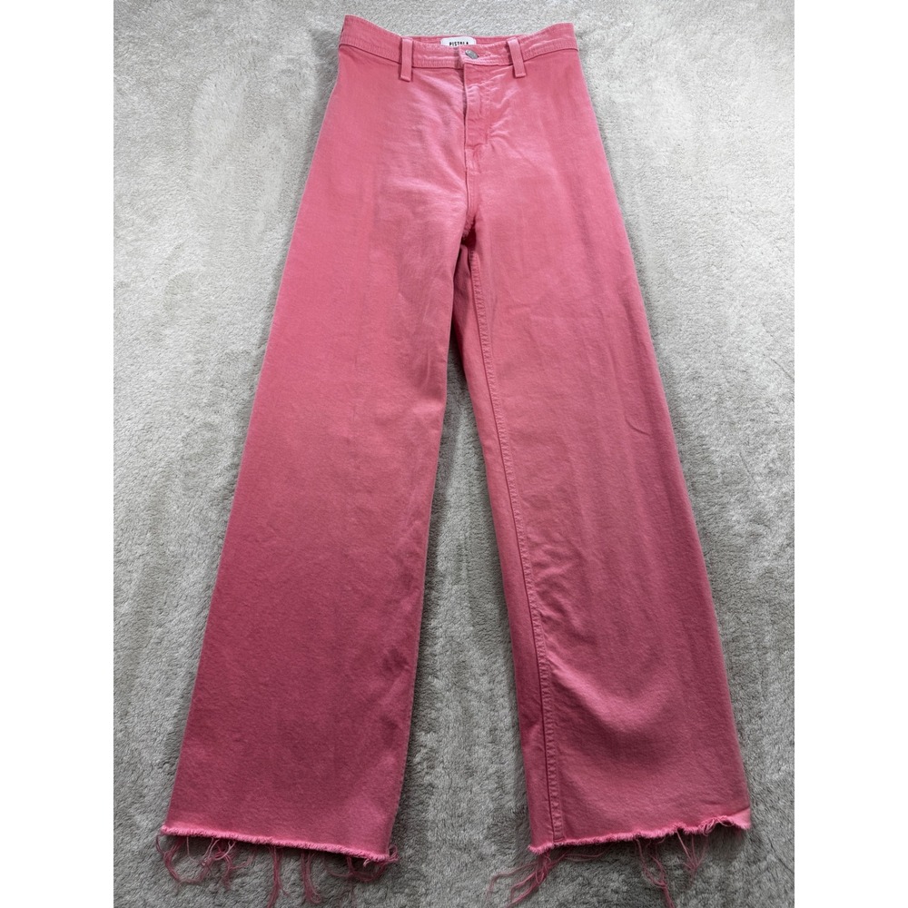 Pistola Womens Penny High Rise Wide Raw Hem Flamingo Pink Jeans 24 Meas: 24x27.5